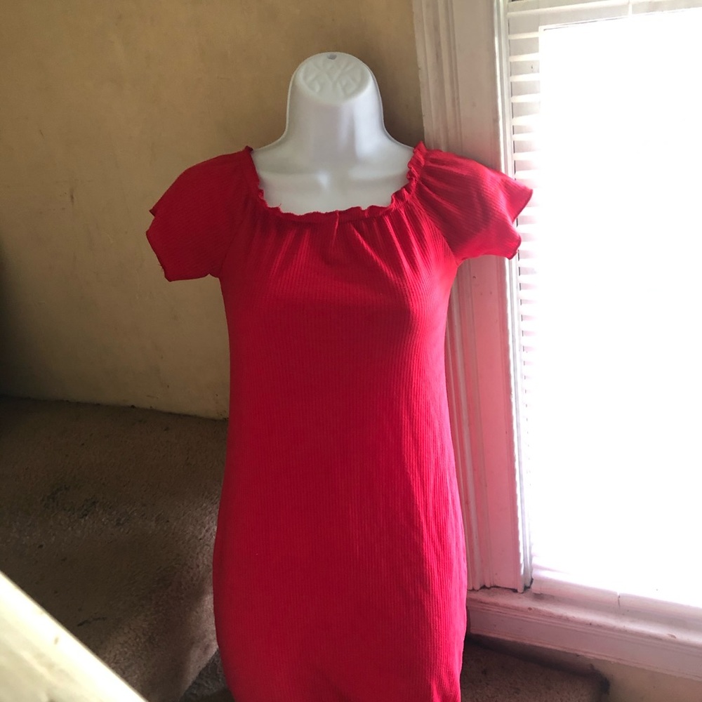 Red off the shoulder dress